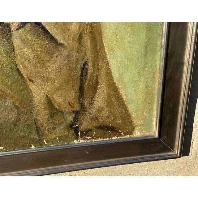 Mid 20th Century Vintage Boho Original Oil Portrait on Canvas — additional photo 1