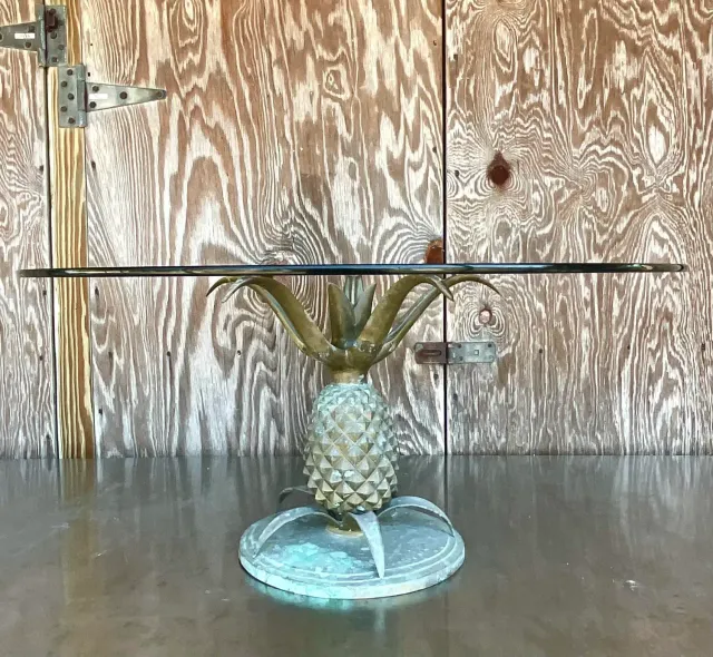 Mid 20th Century Vintage Boho Patinated Brass Pineapple Coffee Table — additional photo 2
