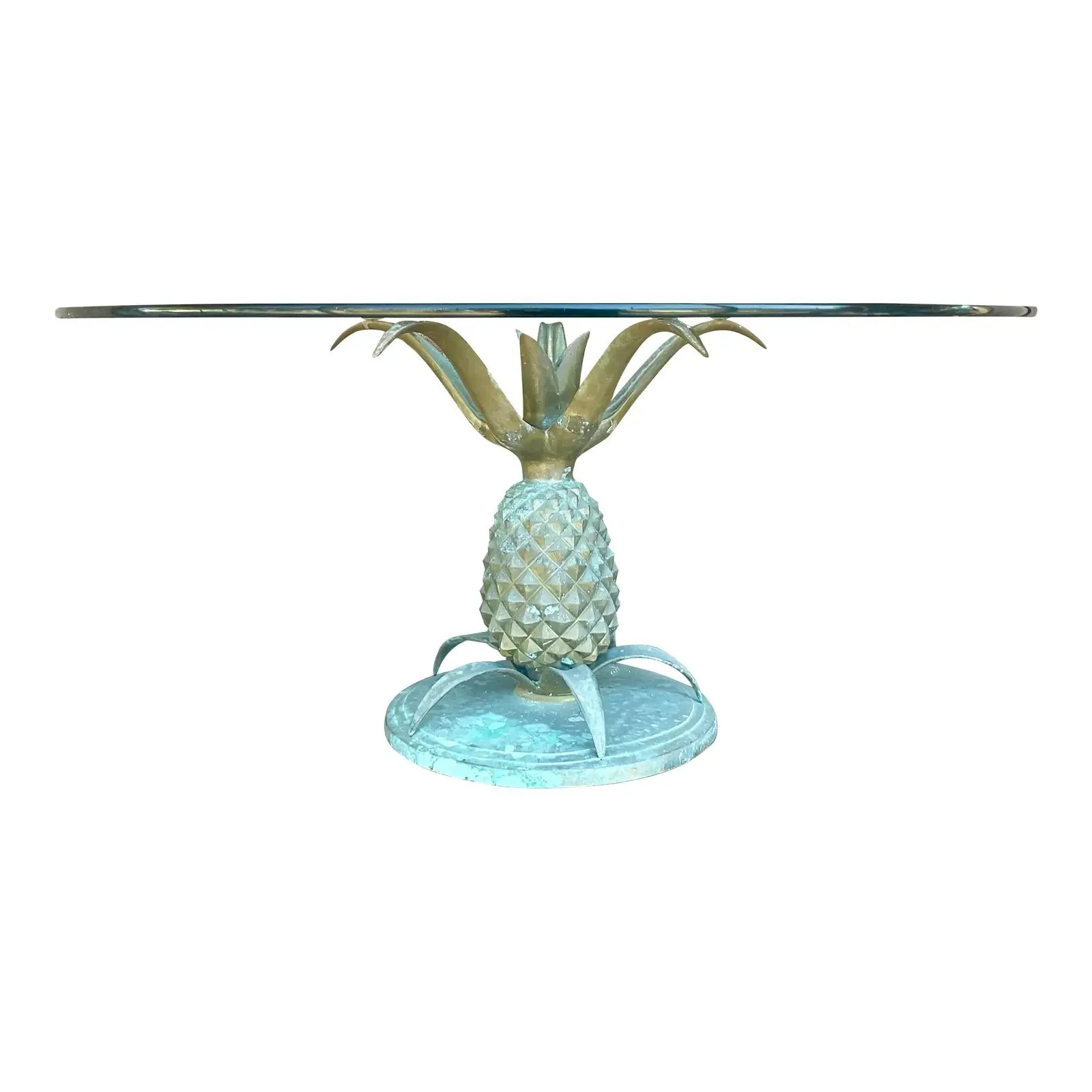 Mid 20th Century Vintage Boho Patinated Brass Pineapple Coffee Table — additional photo 1