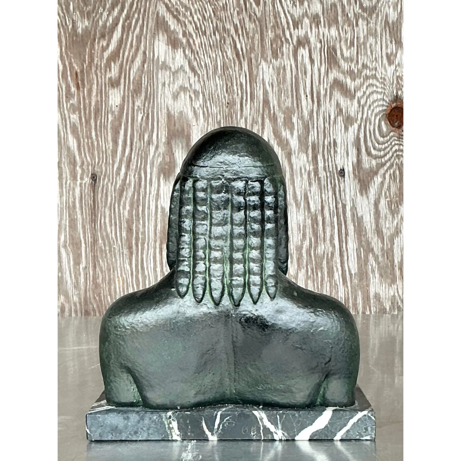 Mid 20th Century Vintage Boho Patinated Plaster Bust of Man — additional photo 4