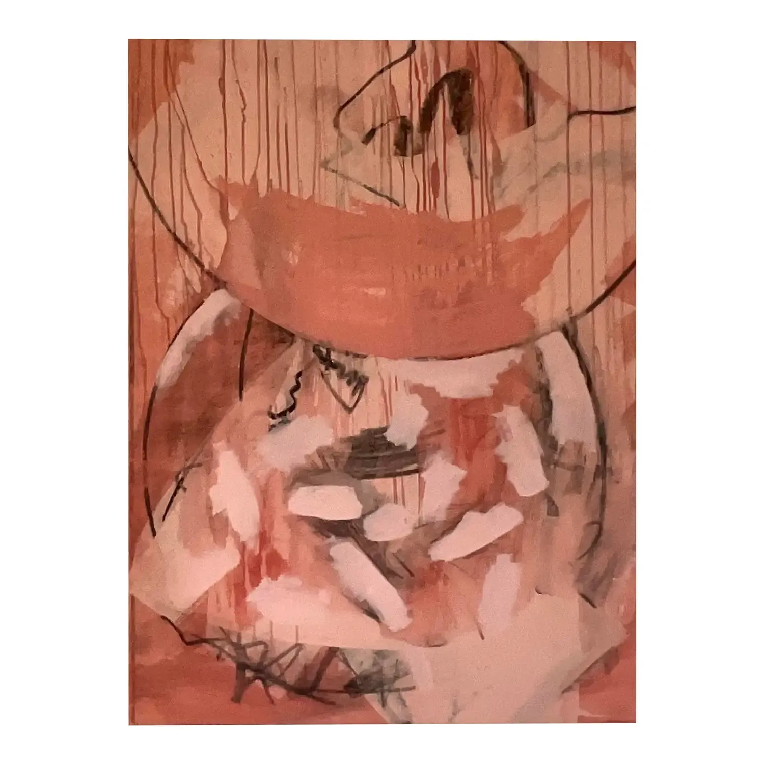 Mid 20th Century Vintage Boho Signed Abstract Original Oil Painting on Canvas