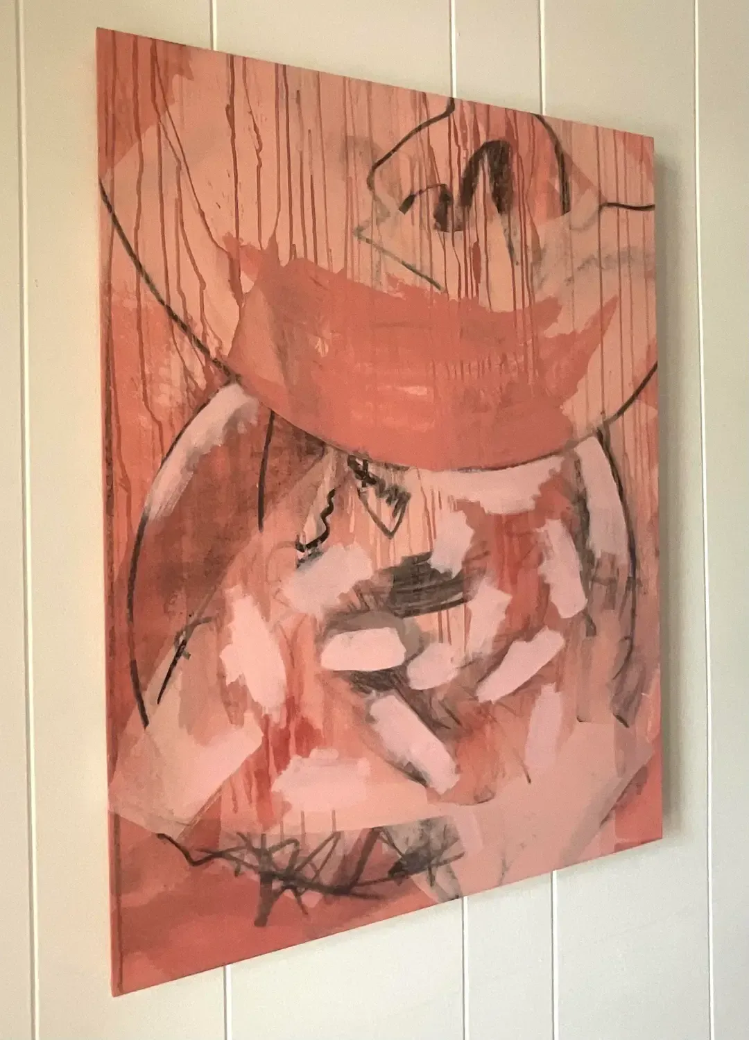 Mid 20th Century Vintage Boho Signed Abstract Original Oil Painting on Canvas — additional photo 3