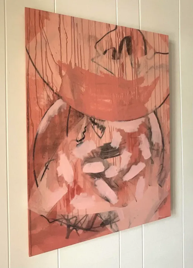 Mid 20th Century Vintage Boho Signed Abstract Original Oil Painting on Canvas — additional photo 3
