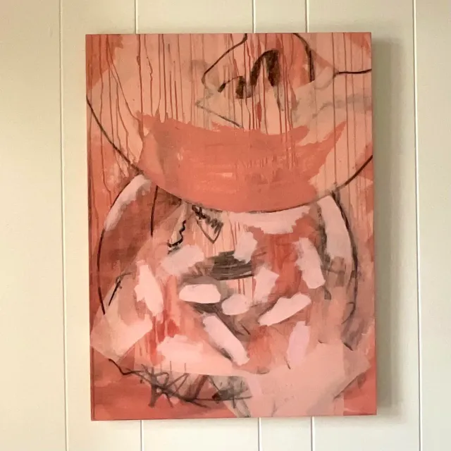 Mid 20th Century Vintage Boho Signed Abstract Original Oil Painting on Canvas — additional photo 1