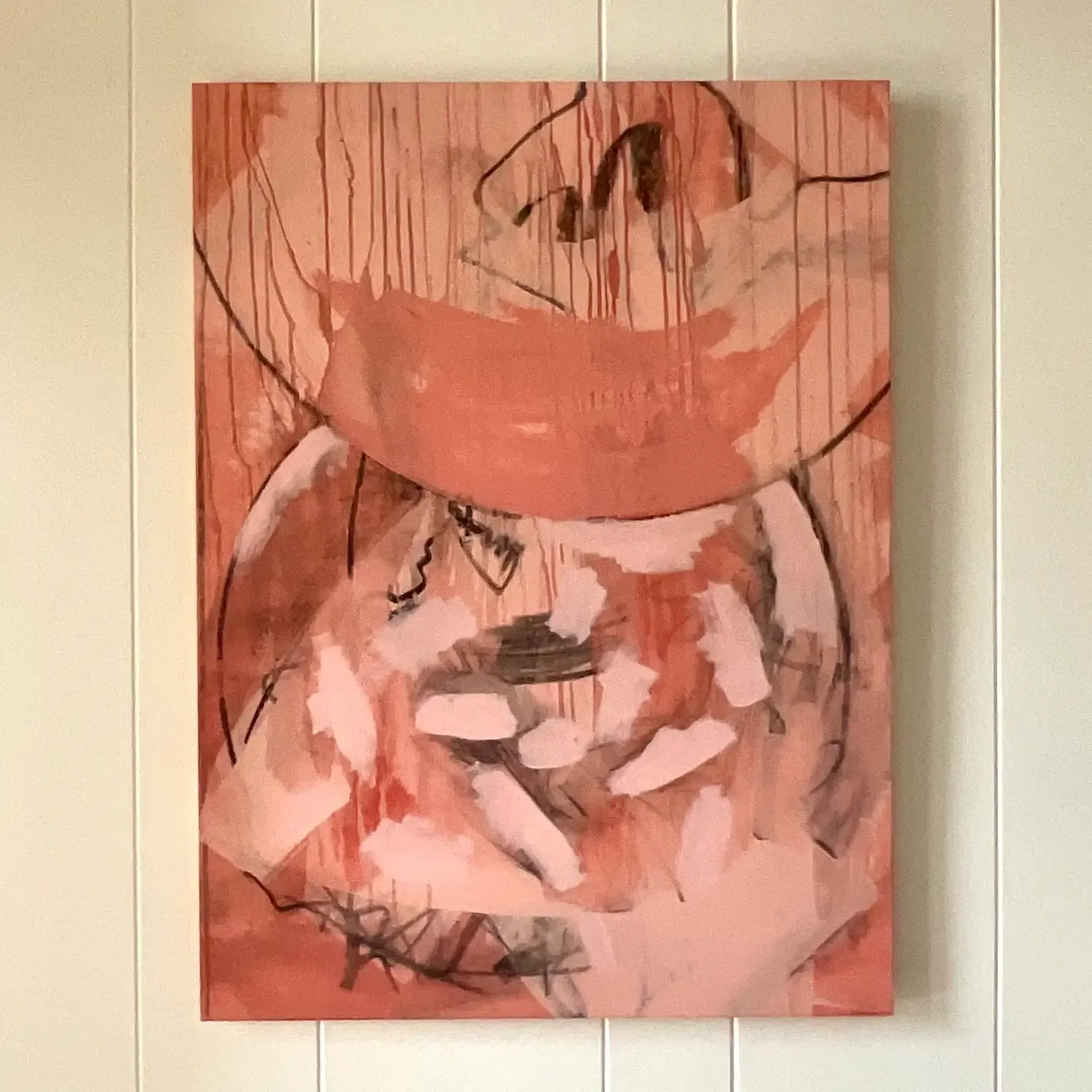 Mid 20th Century Vintage Boho Signed Abstract Original Oil Painting on Canvas — additional photo 4