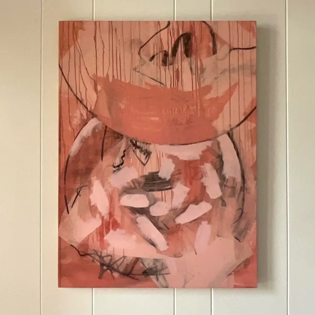 Mid 20th Century Vintage Boho Signed Abstract Original Oil Painting on Canvas — additional photo 2