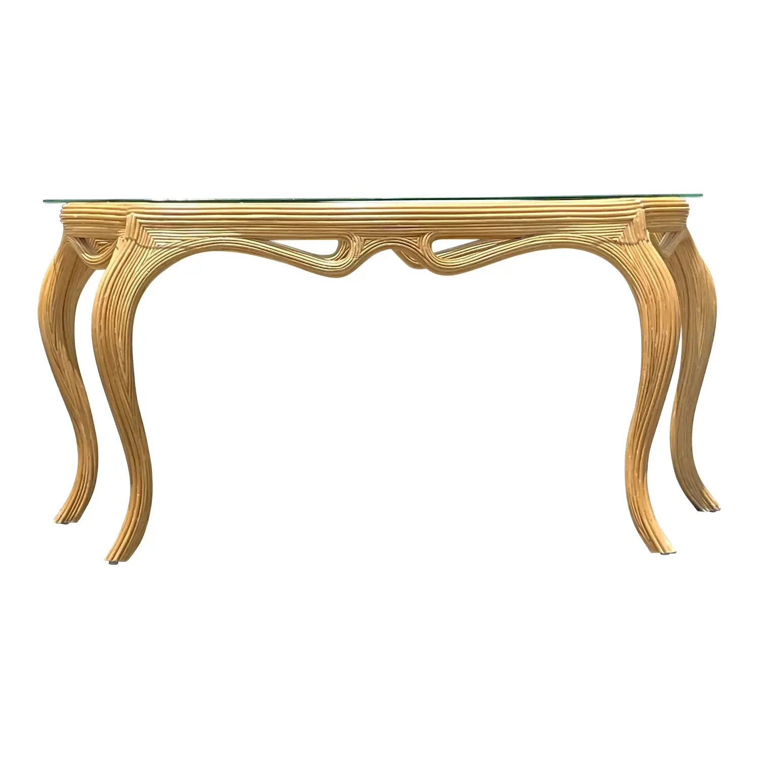 Mid 20th Century Vintage Coastal Pencil Reed Console Table
