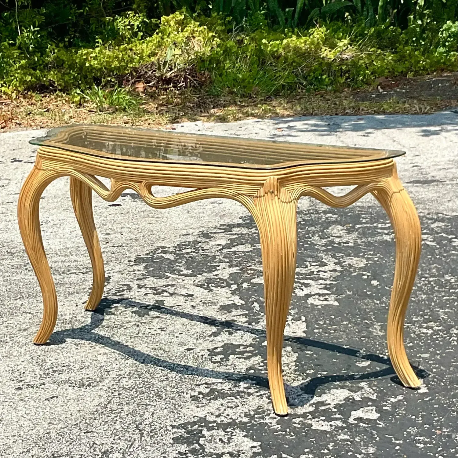 Mid 20th Century Vintage Coastal Pencil Reed Console Table — additional photo 2