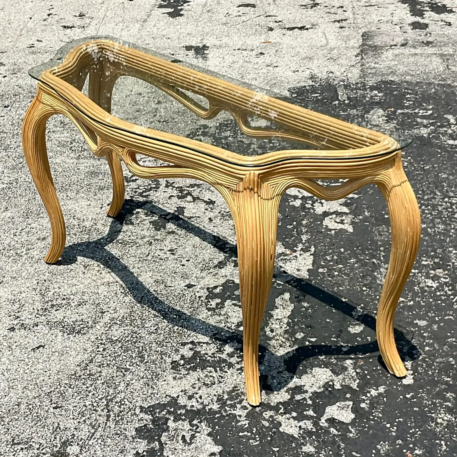 Mid 20th Century Vintage Coastal Pencil Reed Console Table — additional photo 3