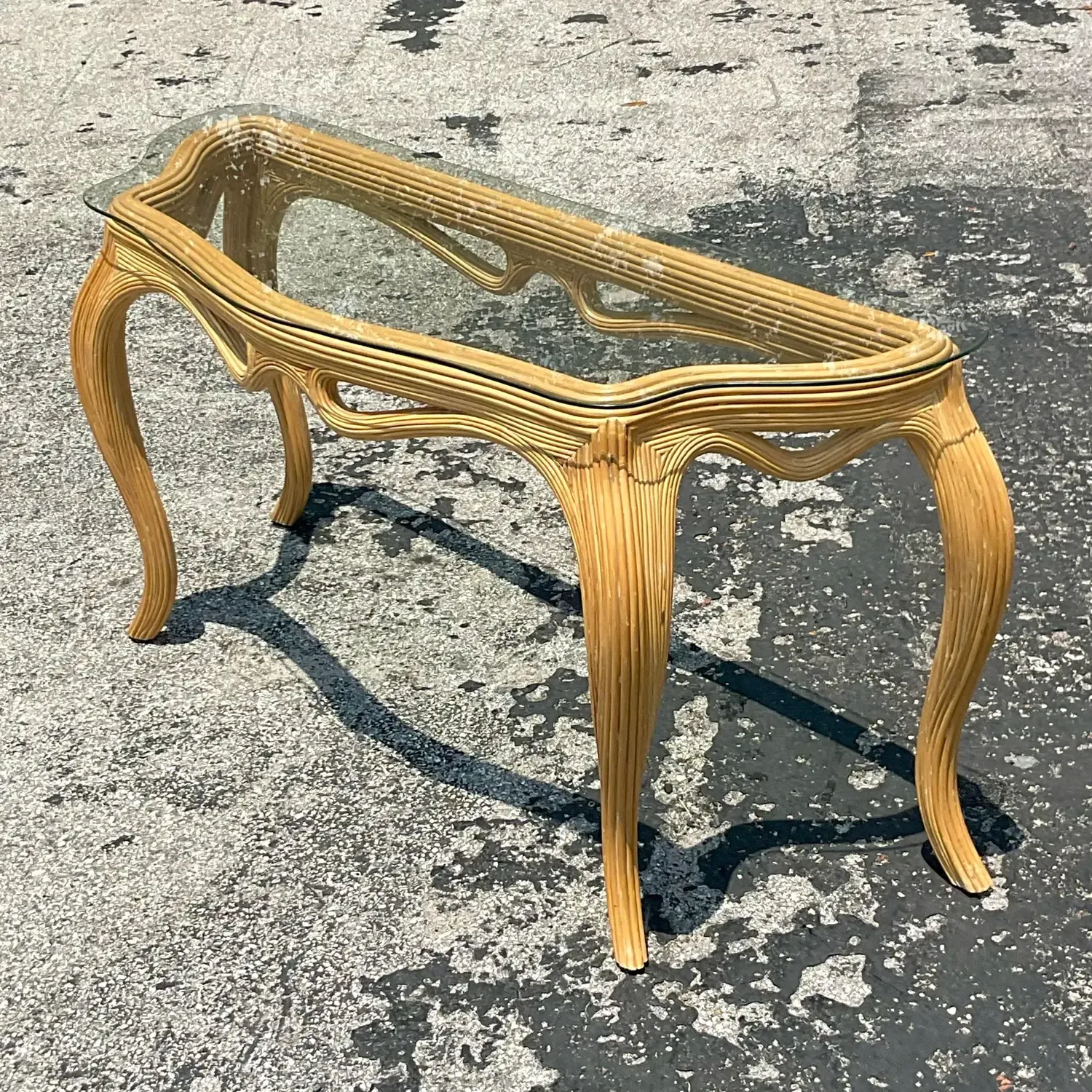 Mid 20th Century Vintage Coastal Pencil Reed Console Table — additional photo 4