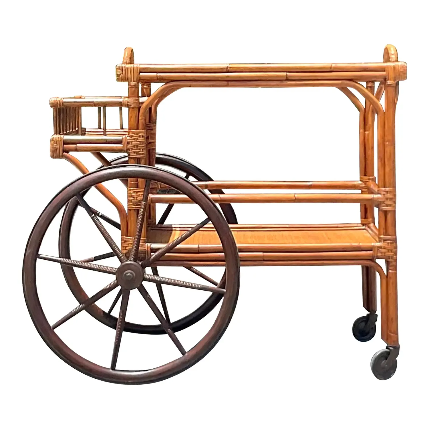 Mid 20th Century Vintage Coastal Rattan Bar Cart - Rattan, 27W x 36.25H — additional photo 4