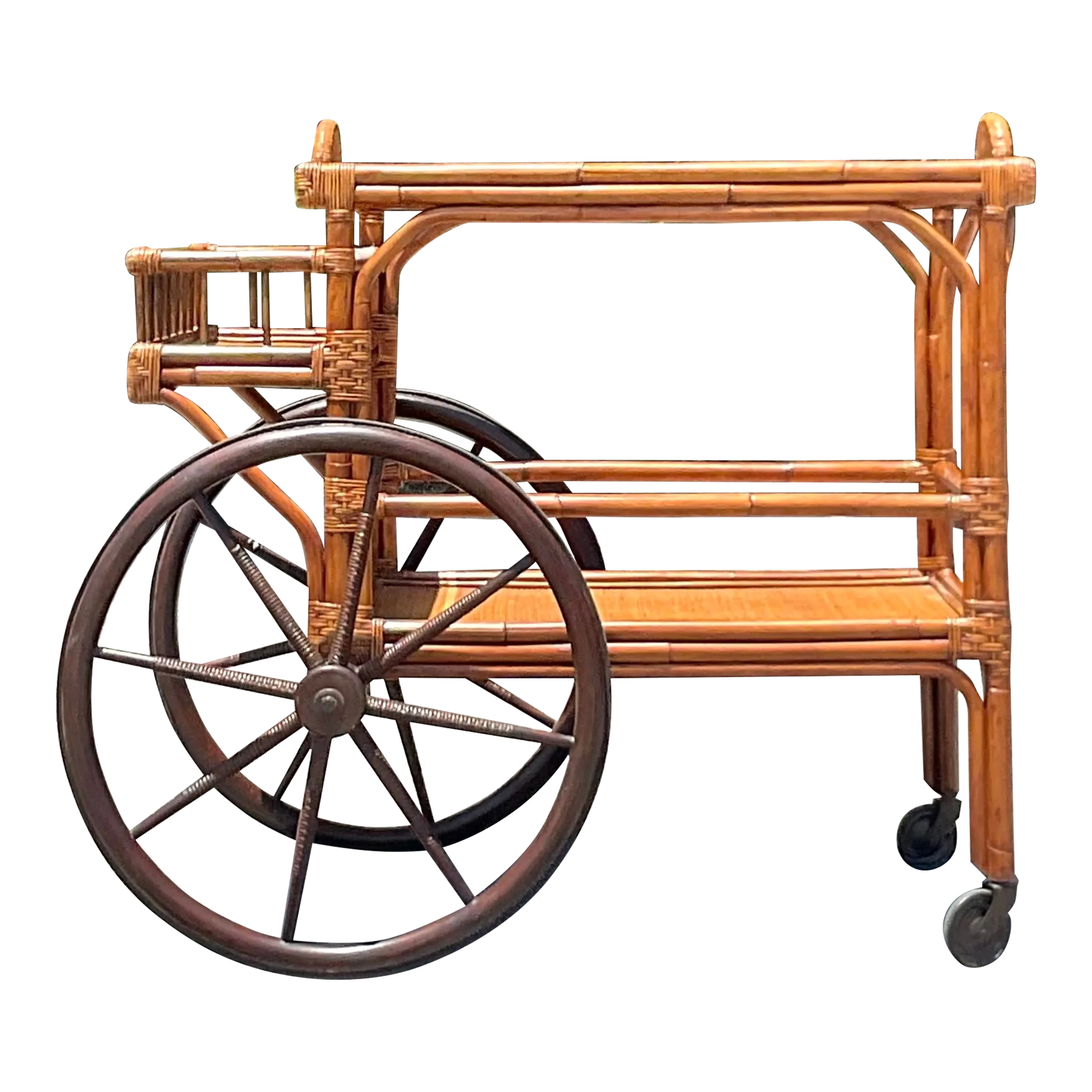 Mid 20th Century Vintage Coastal Rattan Bar Cart — additional photo 2