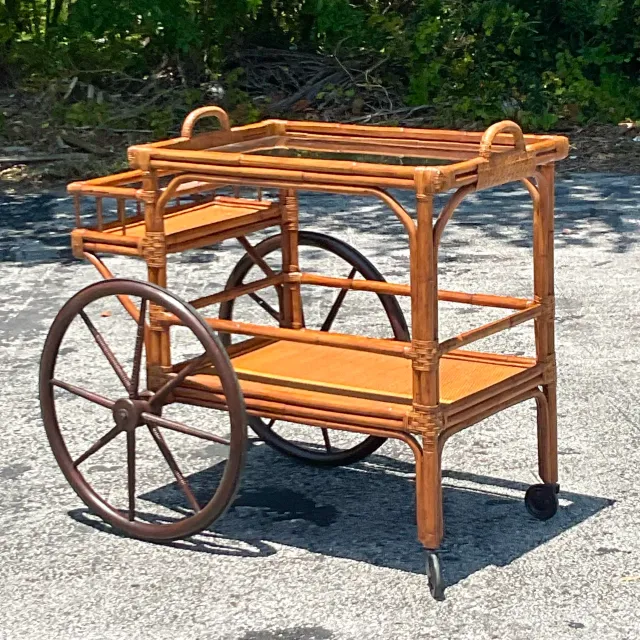 Mid 20th Century Vintage Coastal Rattan Bar Cart — additional photo 5