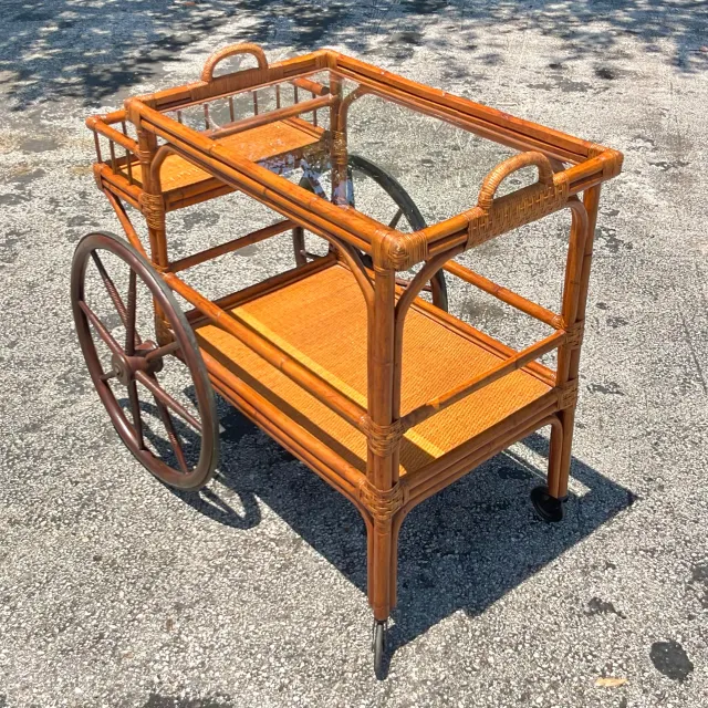 Mid 20th Century Vintage Coastal Rattan Bar Cart — additional photo 6