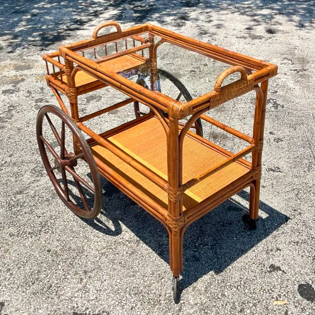 Mid 20th Century Vintage Coastal Rattan Bar Cart — additional photo 7