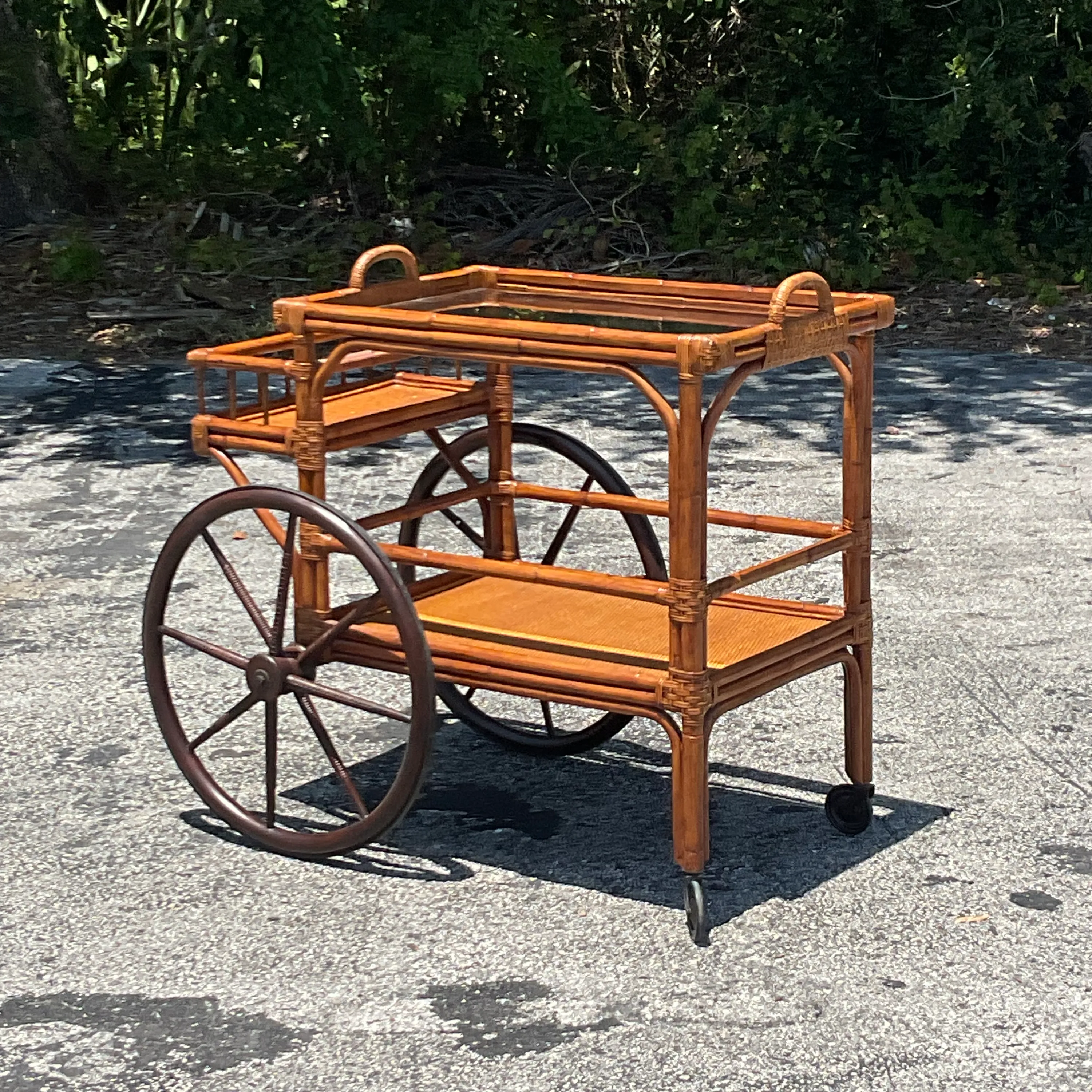 Mid 20th Century Vintage Coastal Rattan Bar Cart — additional photo 8