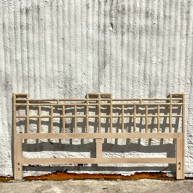 Mid 20th Century Vintage Coastal Rattan King Headboard — additional photo 2