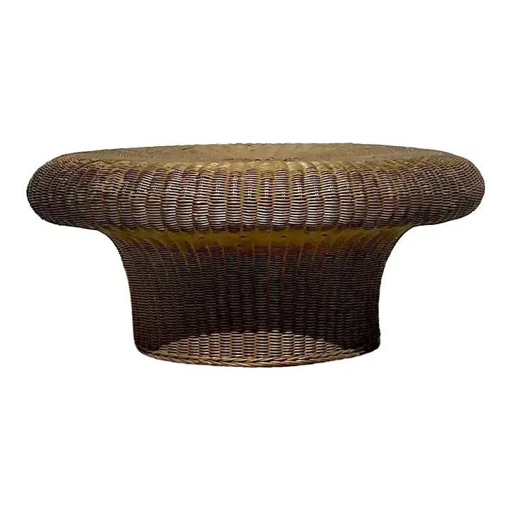 Mid 20th Century Vintage Coastal Woven Rattan Mushroom Coffee Table