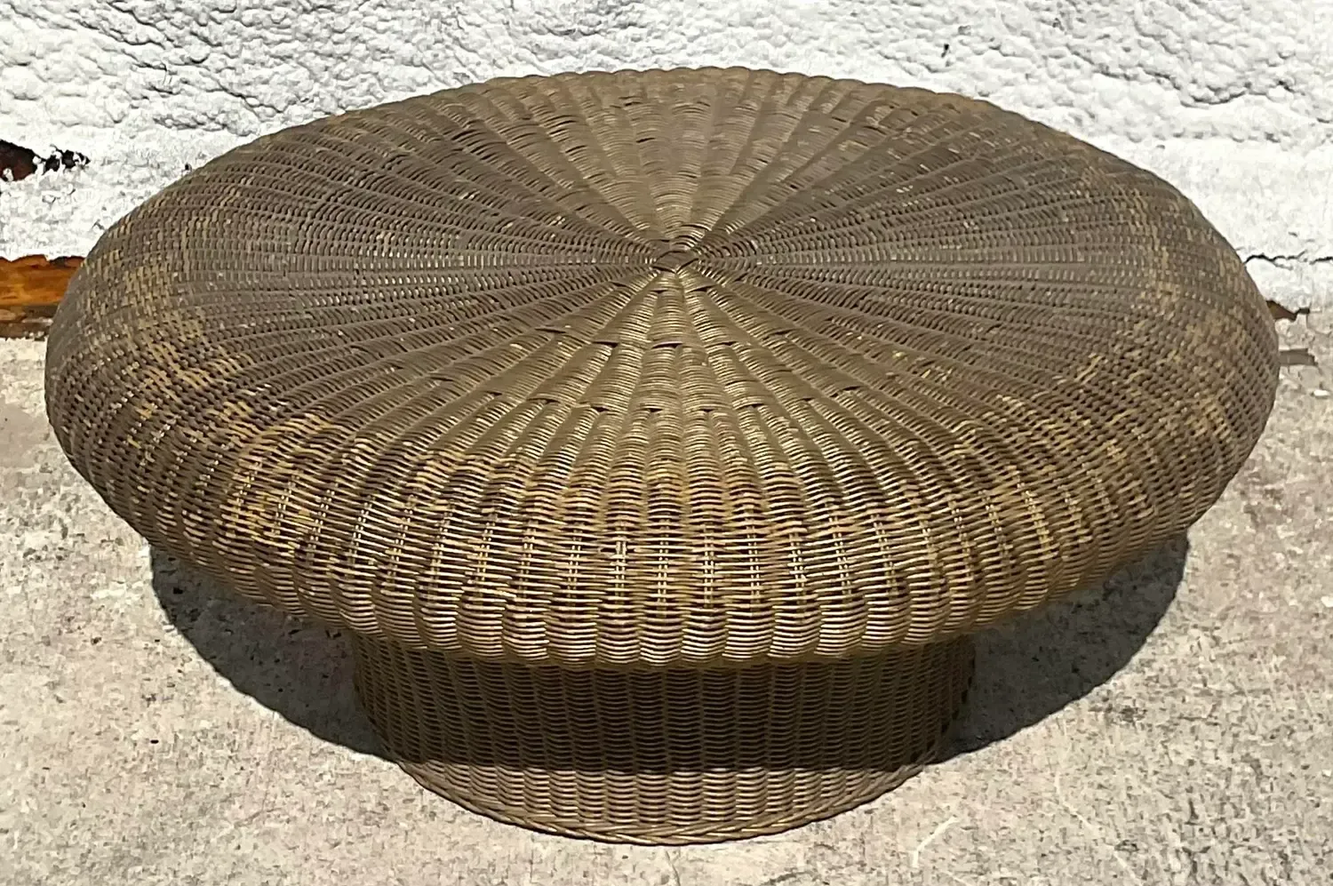 Mid 20th Century Vintage Coastal Woven Rattan Mushroom Coffee Table — additional photo 2