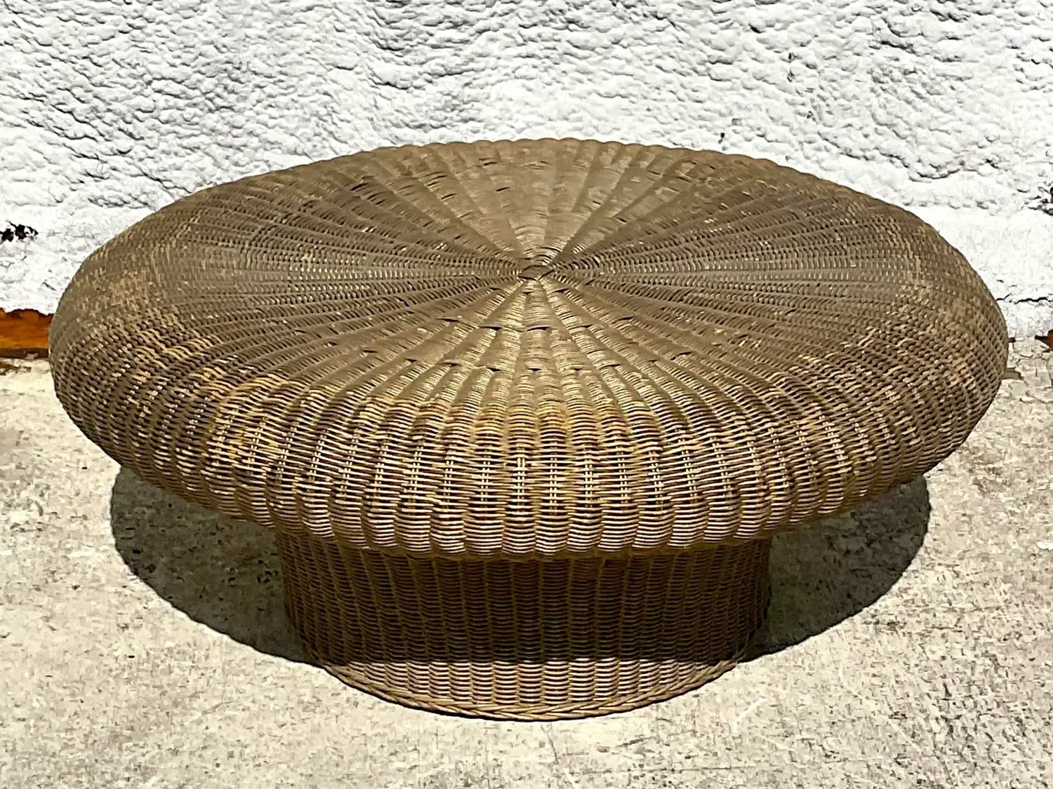 Mid 20th Century Vintage Coastal Woven Rattan Mushroom Coffee Table — additional photo 3