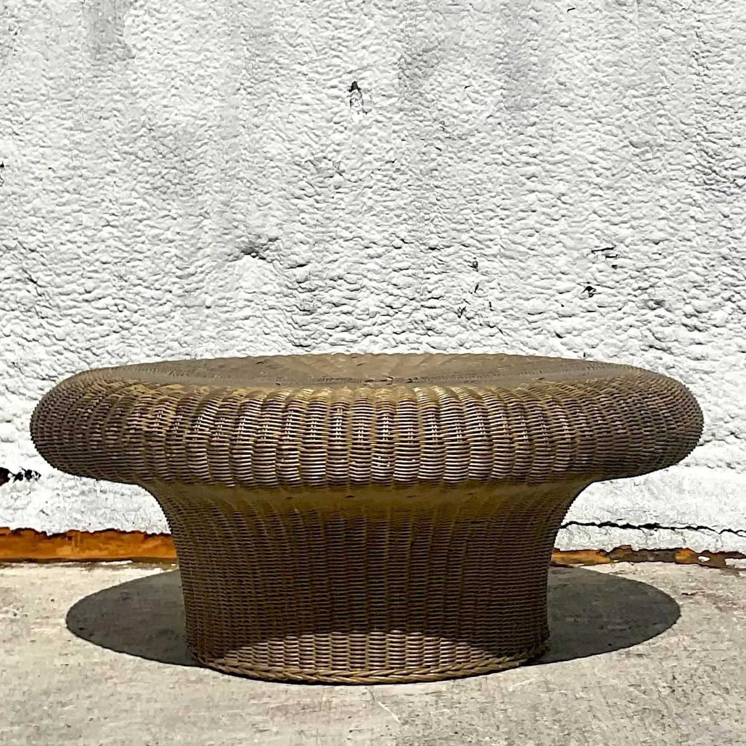 Mid 20th Century Vintage Coastal Woven Rattan Mushroom Coffee Table — additional photo 4
