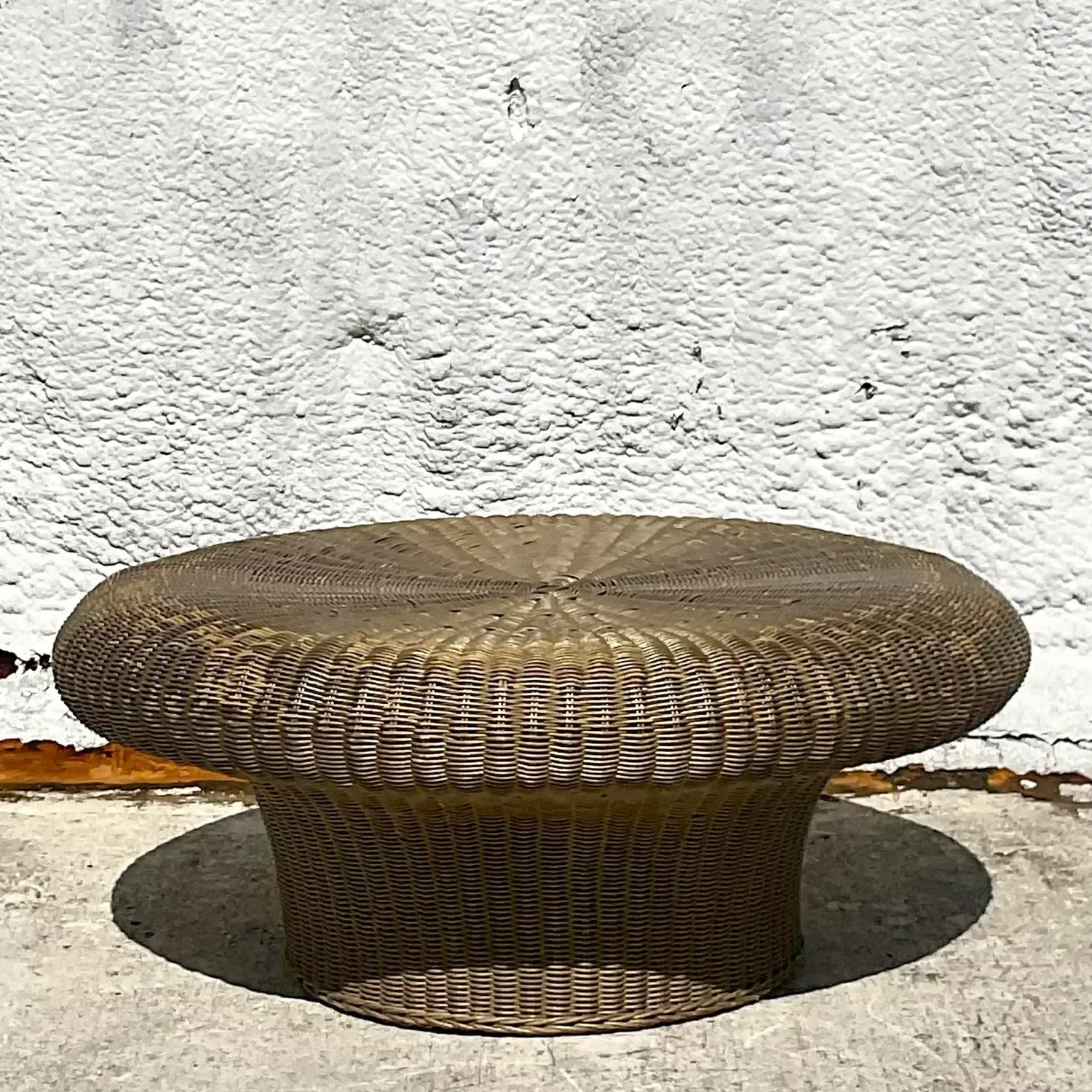 Mid 20th Century Vintage Coastal Woven Rattan Mushroom Coffee Table — additional photo 5