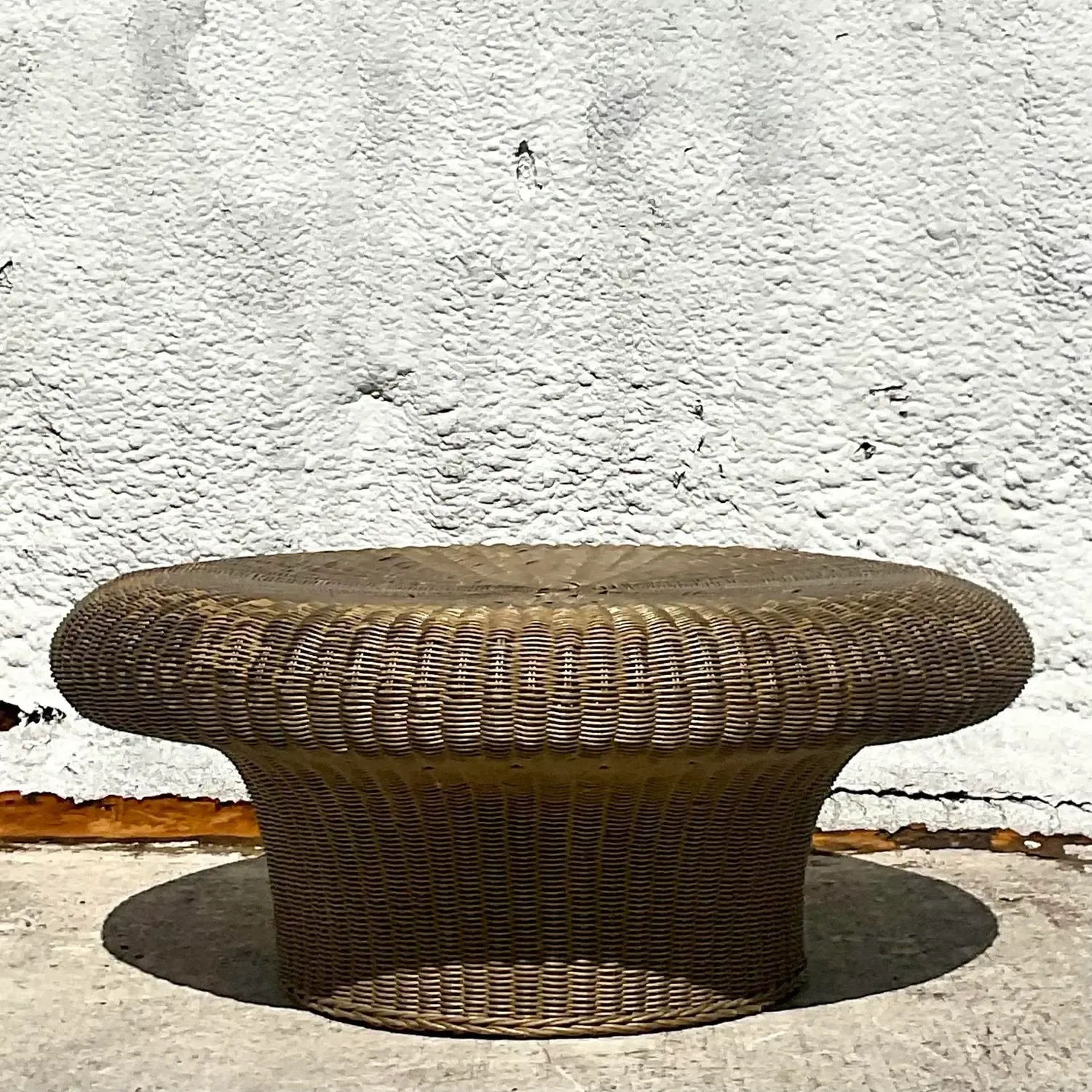 Mid 20th Century Vintage Coastal Woven Rattan Mushroom Coffee Table — additional photo 6