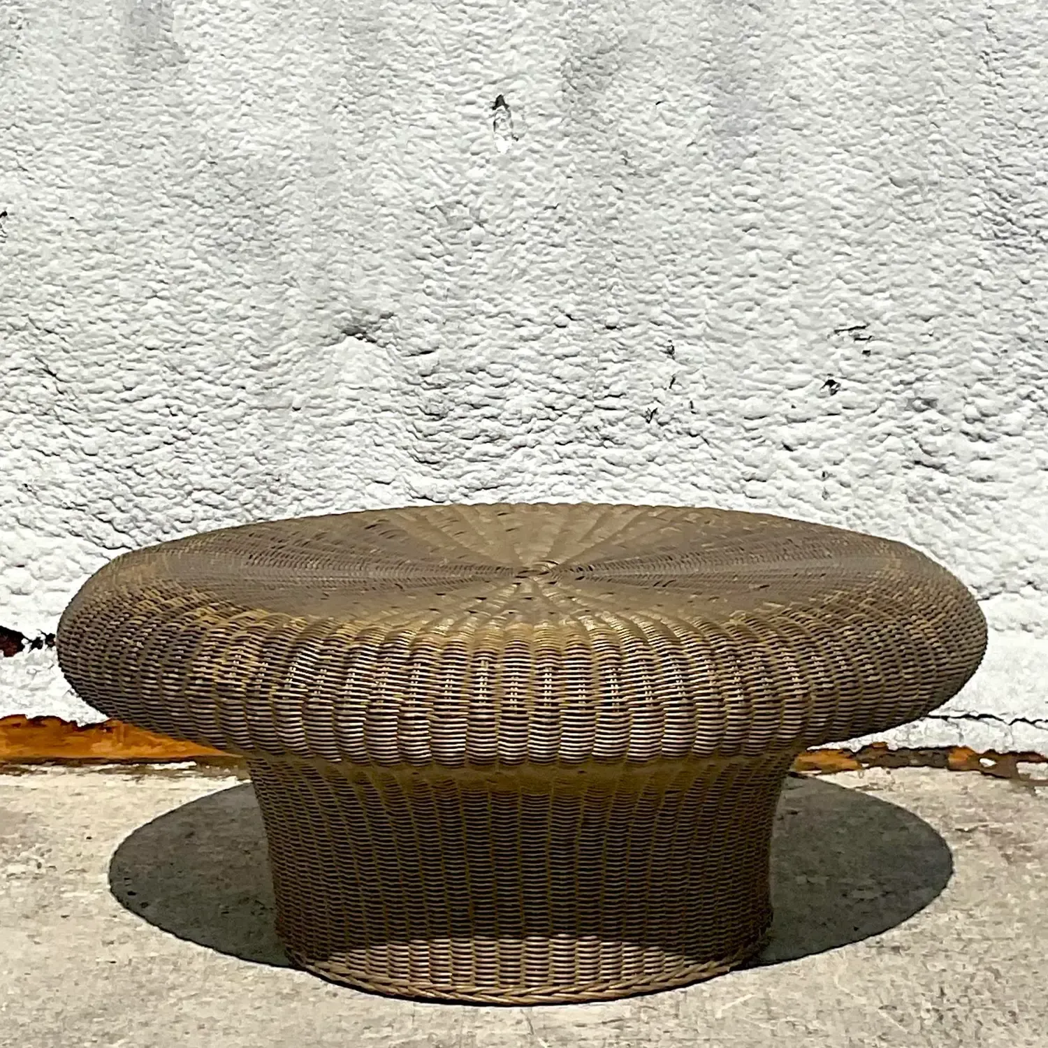 Mid 20th Century Vintage Coastal Woven Rattan Mushroom Coffee Table — additional photo 7