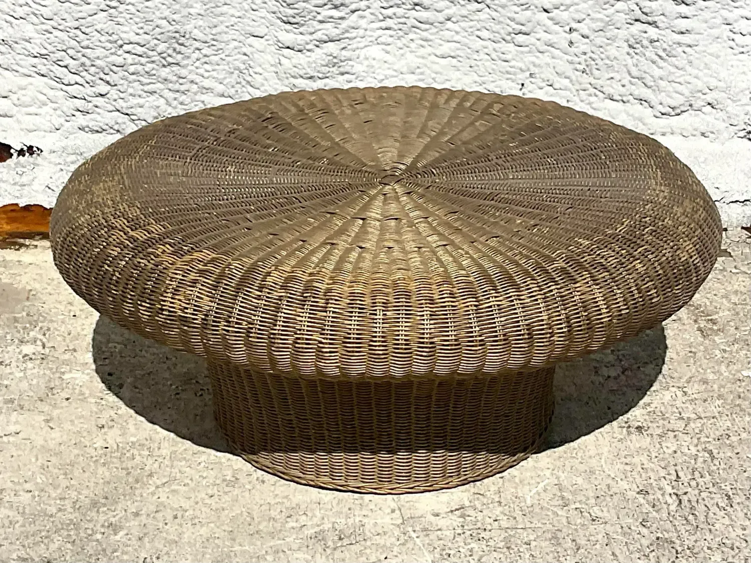 Mid 20th Century Vintage Coastal Woven Rattan Mushroom Coffee Table — additional photo 8