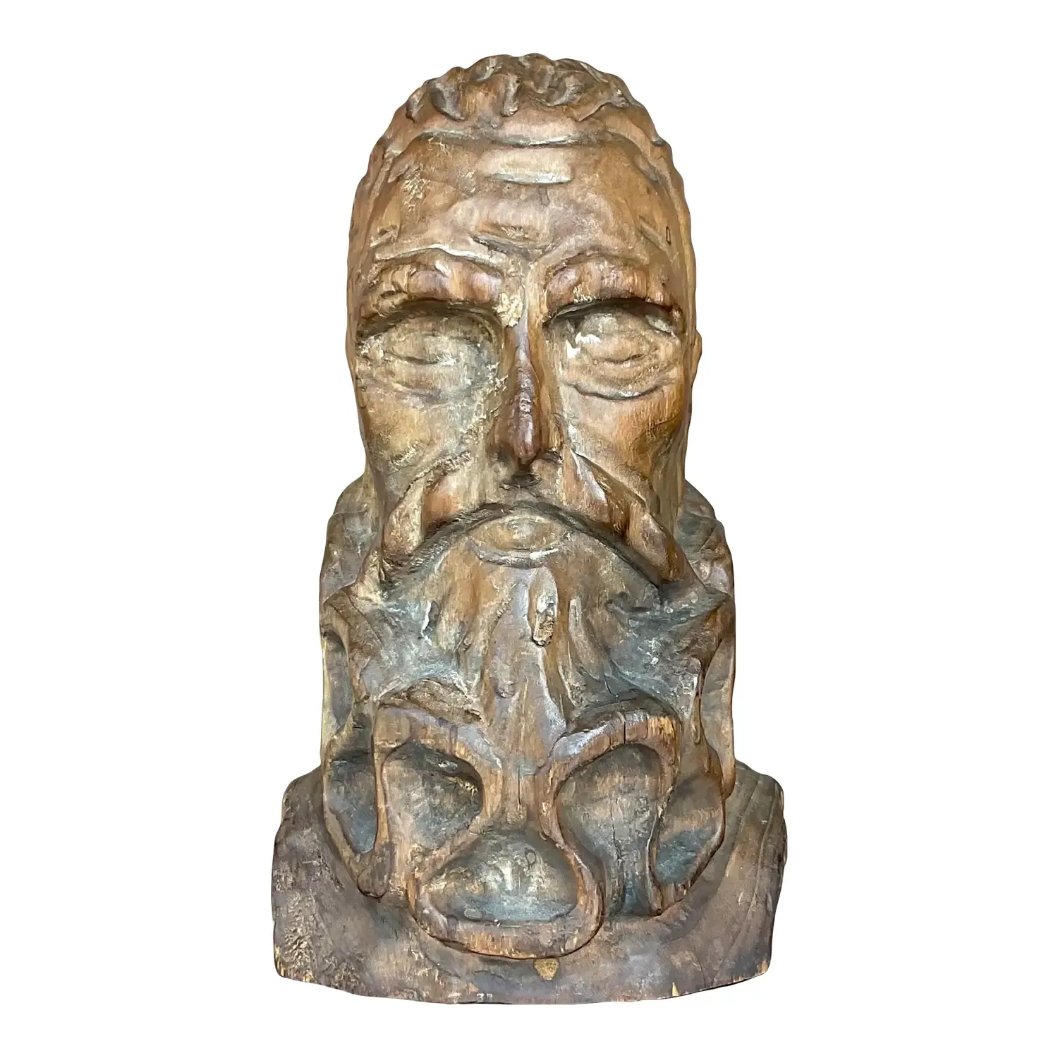 Mid 20th Century Vintage Hand Carved Bust of Man — additional photo 1