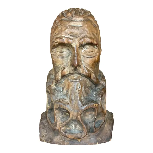 Mid 20th Century Vintage Hand Carved Bust of Man — additional photo 1