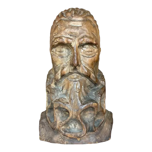 Mid 20th Century Vintage Hand Carved Bust of Man — additional photo 2