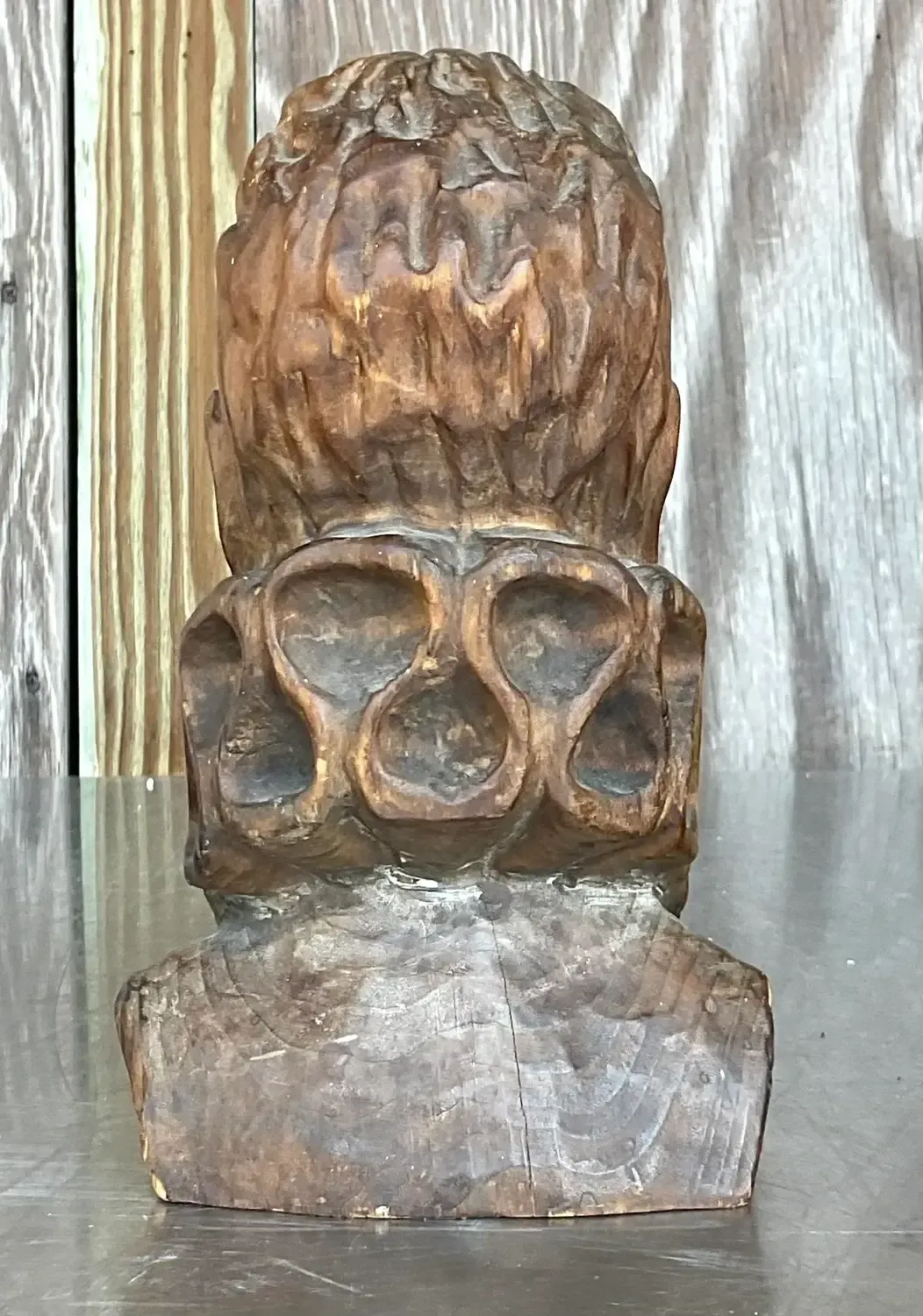 Mid 20th Century Vintage Hand Carved Bust of Man — additional photo 3