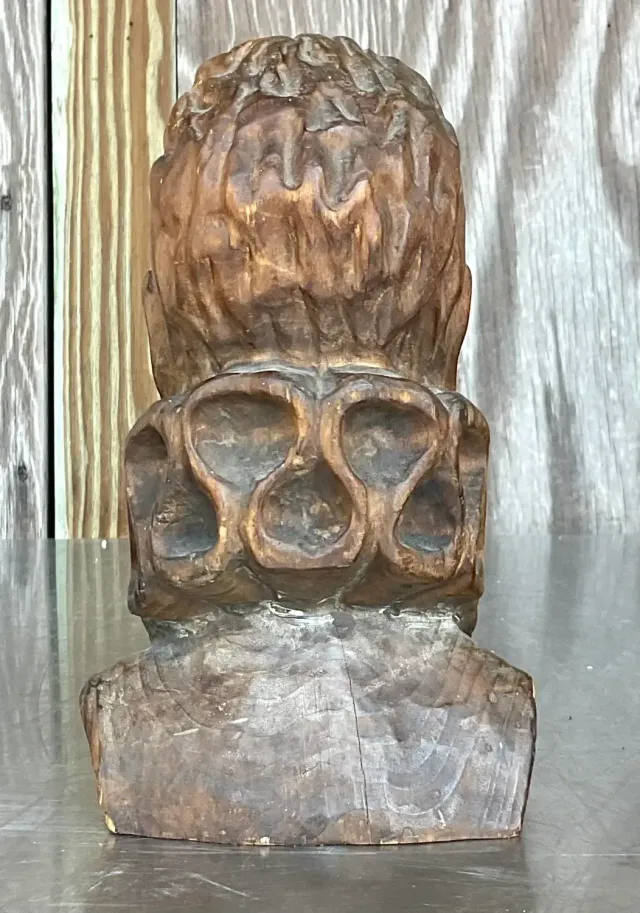 Mid 20th Century Vintage Hand Carved Bust of Man — additional photo 3