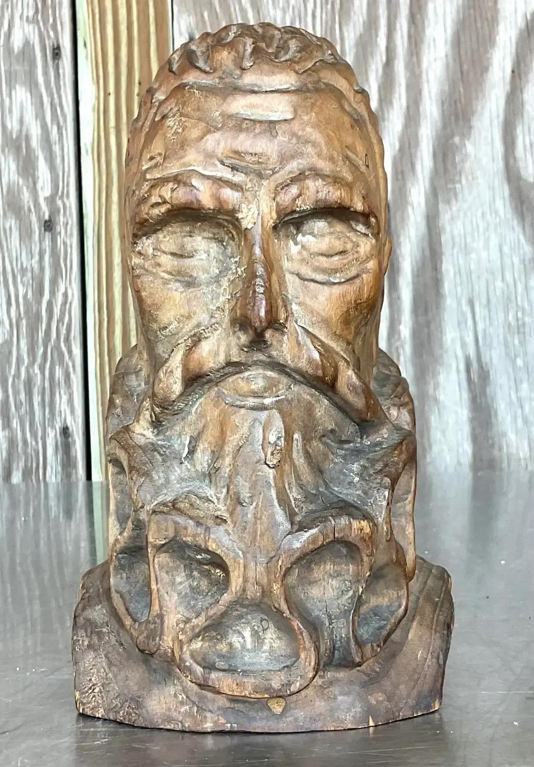 Mid 20th Century Vintage Hand Carved Bust of Man — additional photo 5