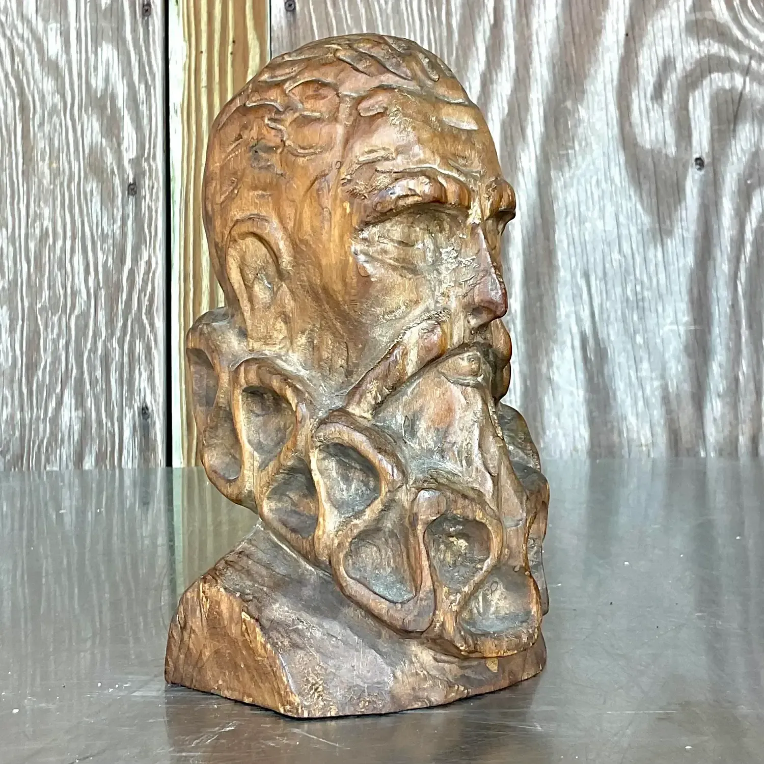 Mid 20th Century Vintage Hand Carved Bust of Man — additional photo 6