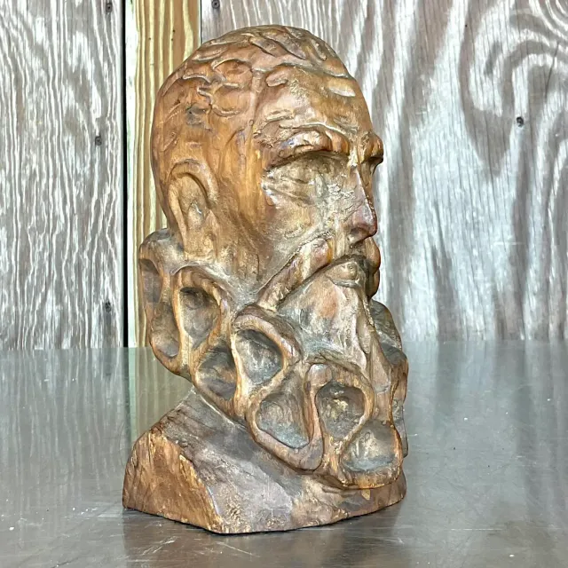 Mid 20th Century Vintage Hand Carved Bust of Man — additional photo 6