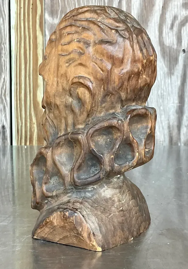Mid 20th Century Vintage Hand Carved Bust of Man — additional photo 8