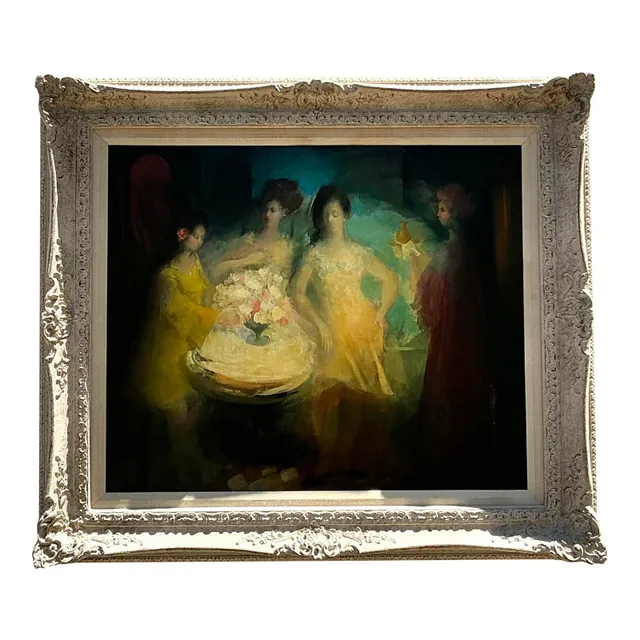 Mid 20th Century Vintage Regency Original Figurative Oil on Canvas — additional photo 1