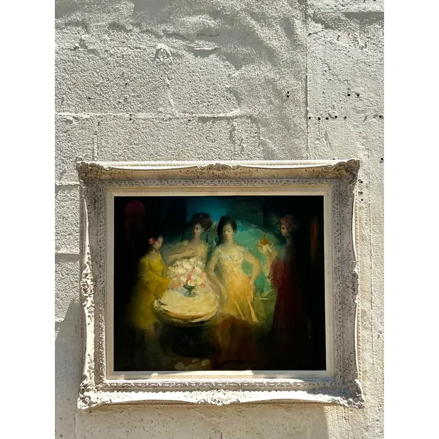 Mid 20th Century Vintage Regency Original Figurative Oil on Canvas — additional photo 3