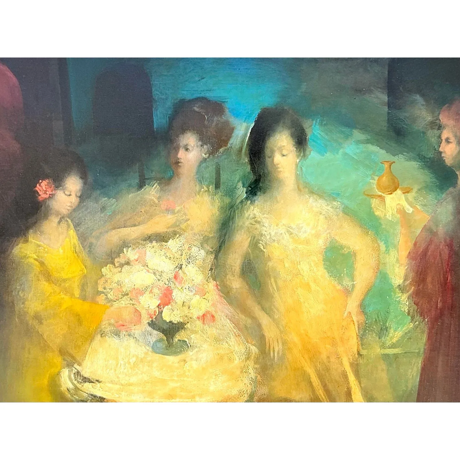 Mid 20th Century Vintage Regency Original Figurative Oil on Canvas — additional photo 4
