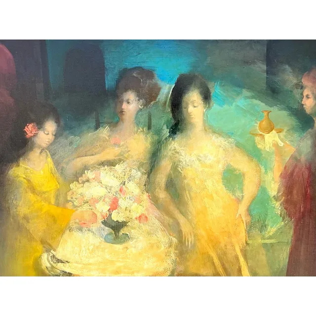 Mid 20th Century Vintage Regency Original Figurative Oil on Canvas — additional photo 4