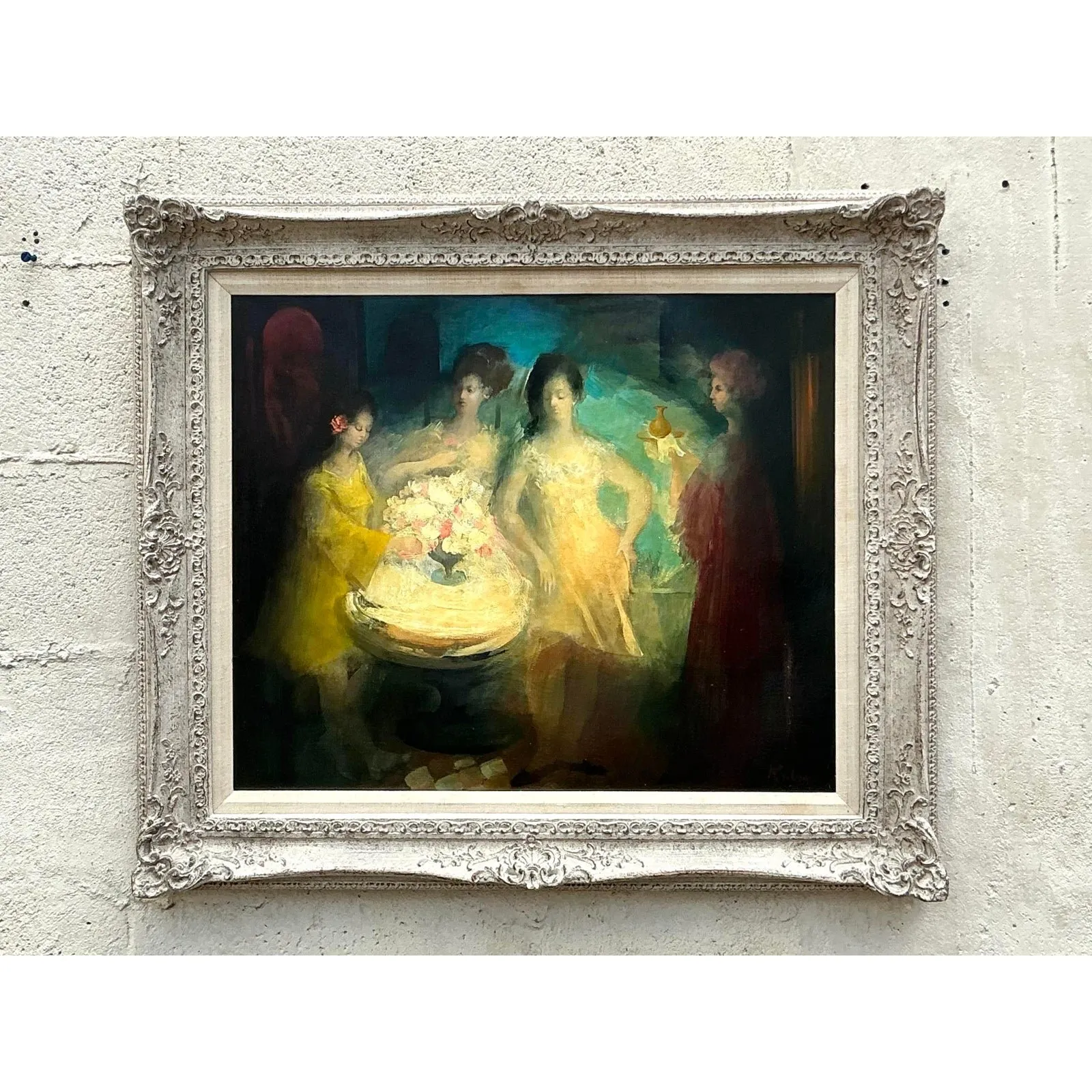 Mid 20th Century Vintage Regency Original Figurative Oil on Canvas — additional photo 6