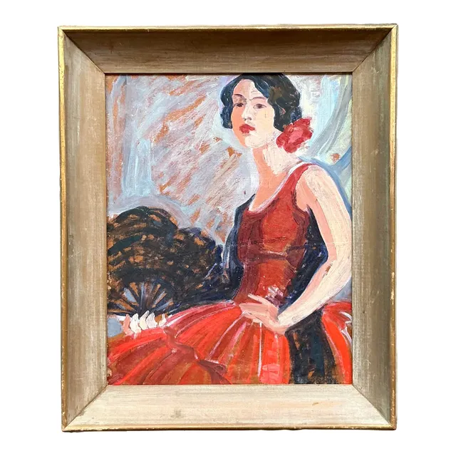 Mid 20th Century Vintage Regency Original Flamenco Dancer Oil on Board — additional photo 1