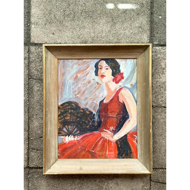 Mid 20th Century Vintage Regency Original Flamenco Dancer Oil on Board — additional photo 2
