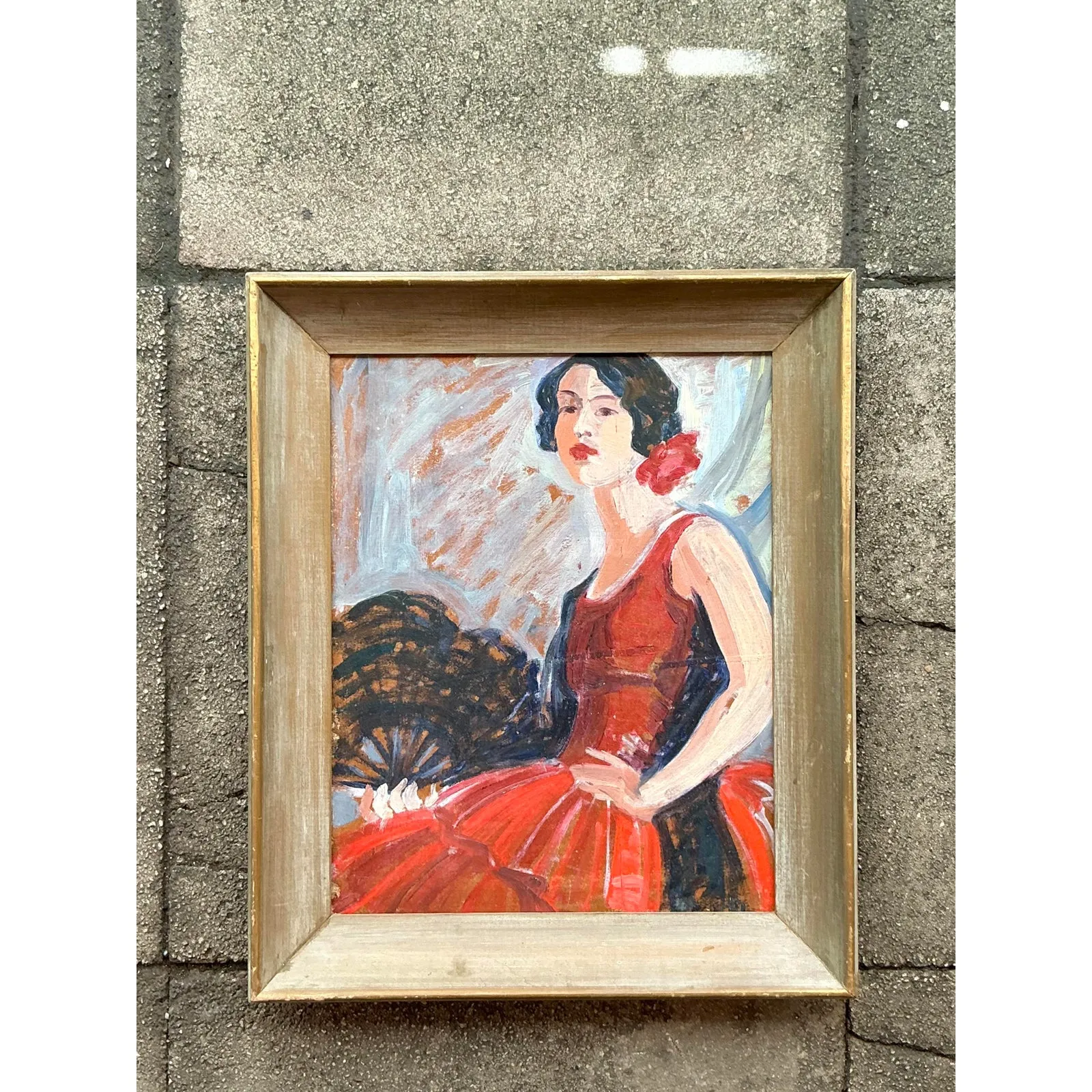 Mid 20th Century Vintage Regency Original Flamenco Dancer Oil on Board — additional photo 3