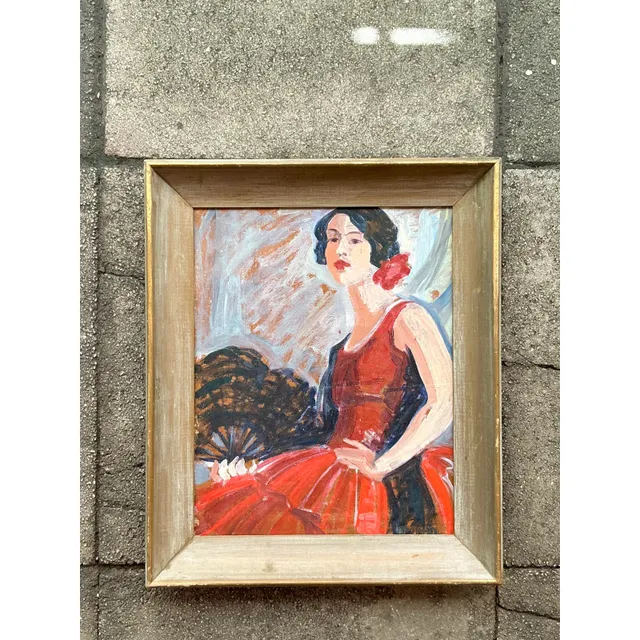 Mid 20th Century Vintage Regency Original Flamenco Dancer Oil on Board — additional photo 3