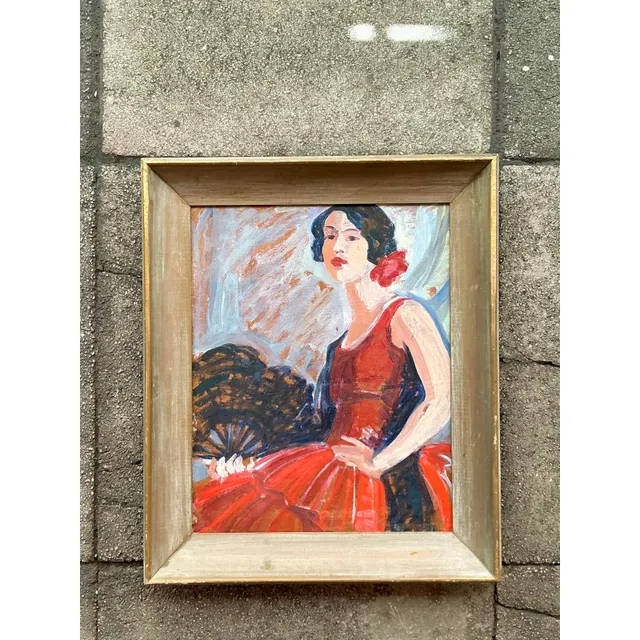 Mid 20th Century Vintage Regency Original Flamenco Dancer Oil on Board — additional photo 4