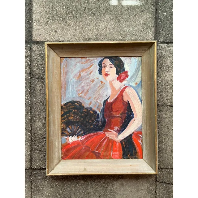 Mid 20th Century Vintage Regency Original Flamenco Dancer Oil on Board — additional photo 5