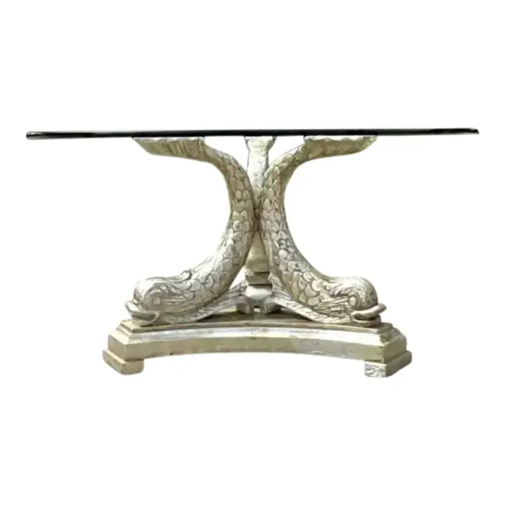 Mid 20th Century Vintage Regency Silver Leaf Koi Center Hall Table — additional photo 1
